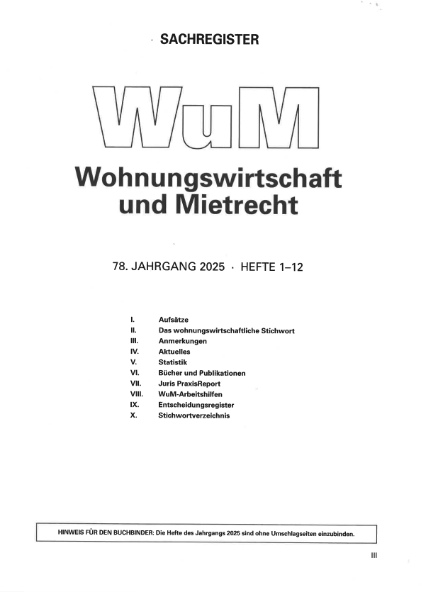 Sachregister für Jahrgänge Wohnungswirtschaft und Mietrecht