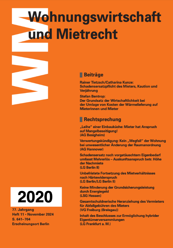 Wohnungswirtschaft und Mietrecht Einzelhefte 2020