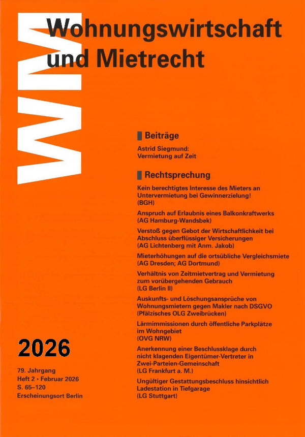 Wohnungswirtschaft und Mietrecht Einzelhefte 2026