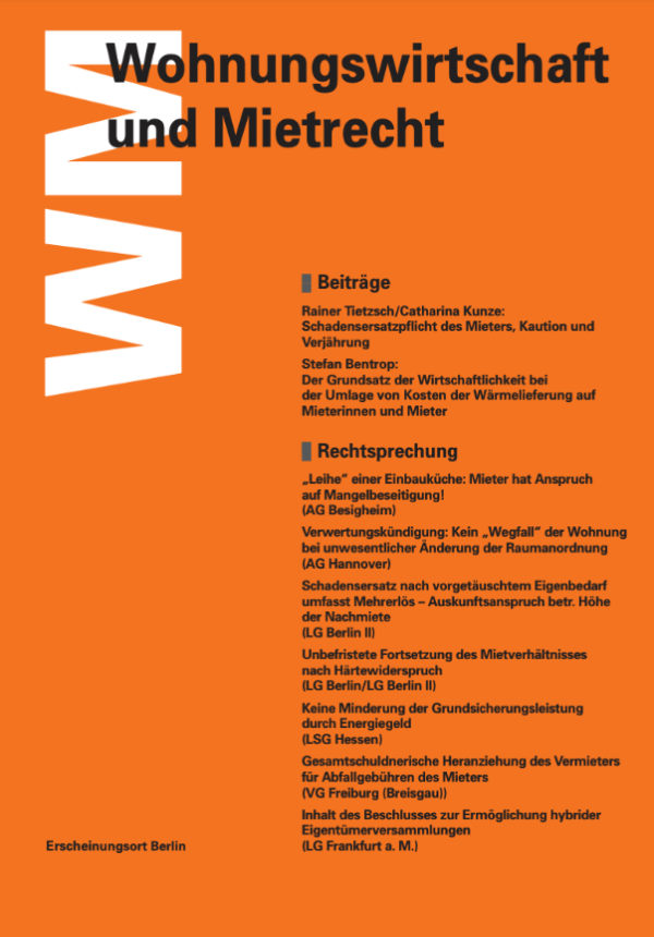 Wohnungswirtschaft und Mietrecht Jahresabonnement (12 Ausgaben)